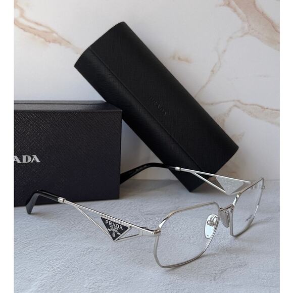 NEW Prada PR A53V Silver Hexagon Unisex Eyeglasses Frames